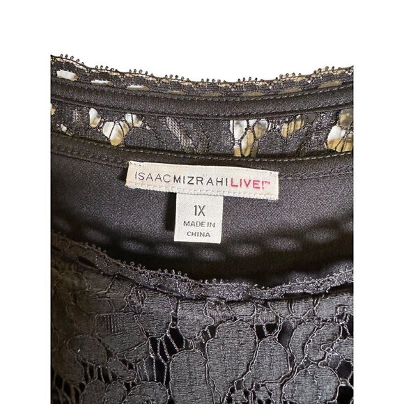 Isaac Mizrahi Live! Black Women's Shell with Lace Overlay Size 1X - Picture 9 of 9